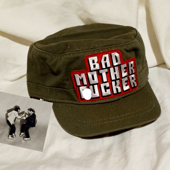 Pulp Fiction Bad Mother hat with Vincent Vega & Mia Wallace Dance Scene Pin set - Picture 1 of 5